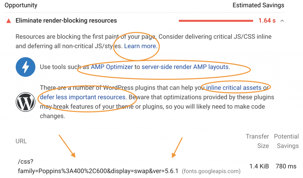 screenshot of opportunities given by pagespeed insights on this page as example of how to utilize google's resources