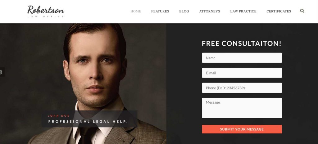 screen shot example of website design for law office
