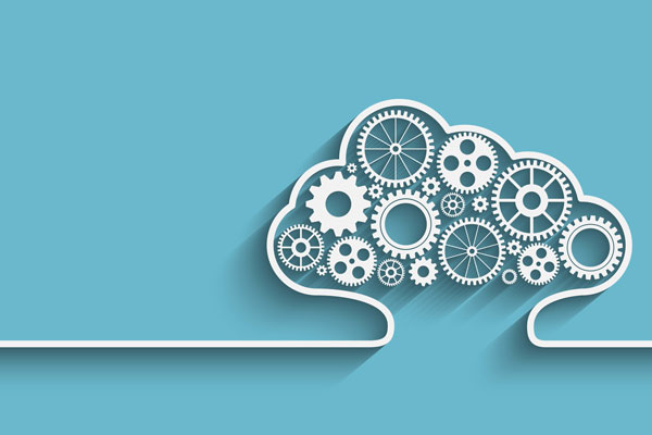 cloud hosting stock image with gears and cloud